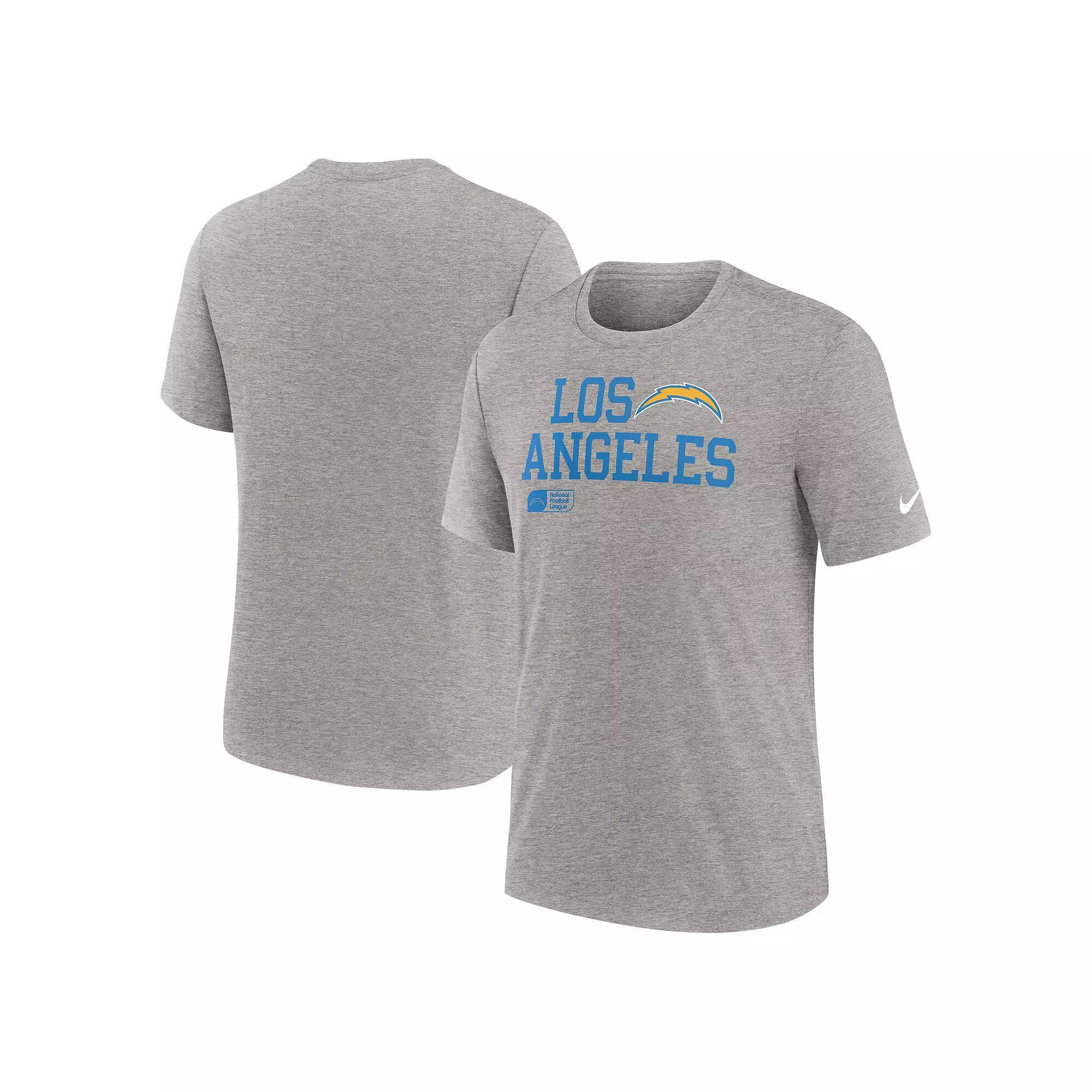 Men's Nike Heather Gray Los Angeles Chargers Overlap Lockup Tri-Blend T-Shirt,  Product Image
