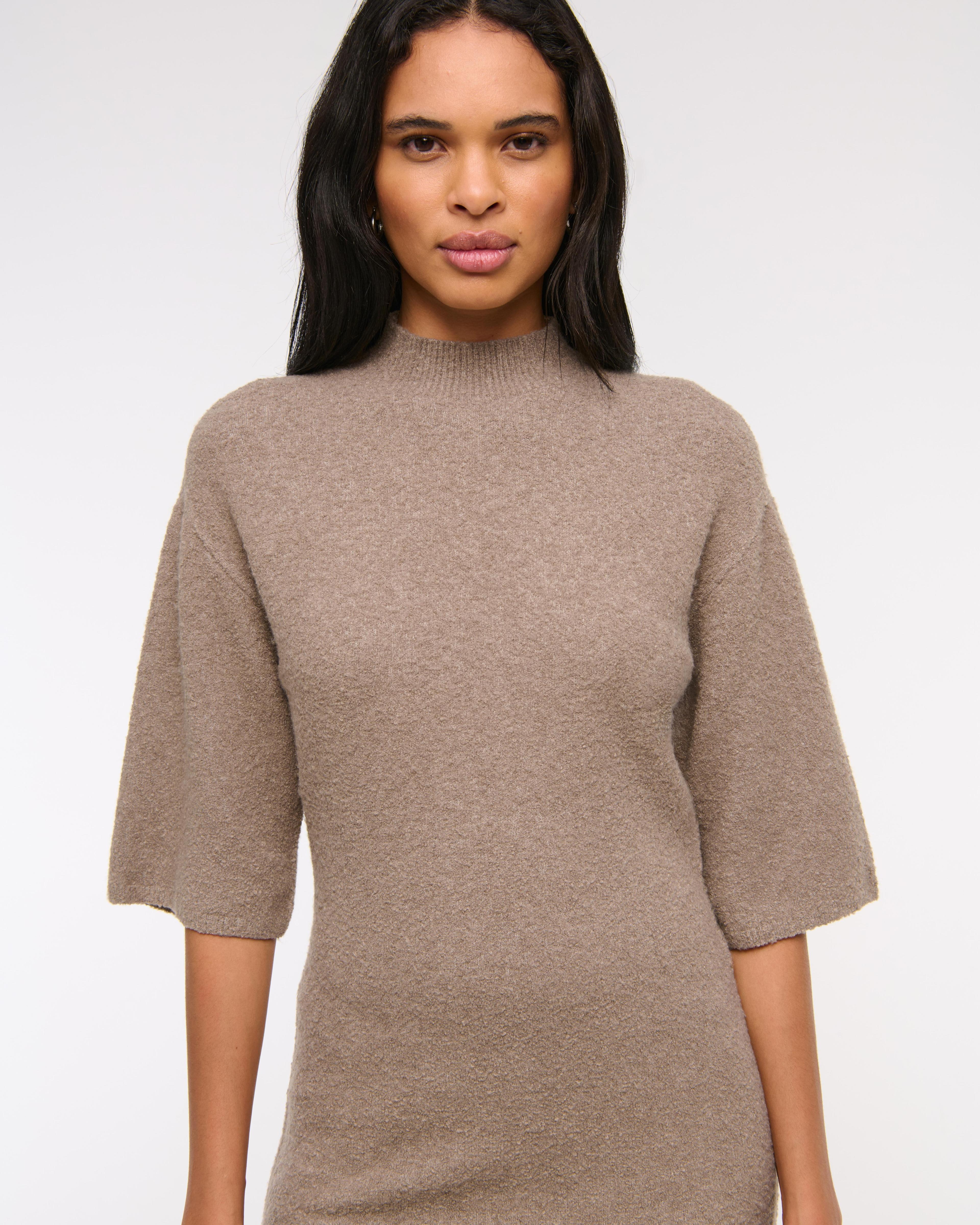 Short-Sleeve Boucle Mini Sweater Dress Product Image