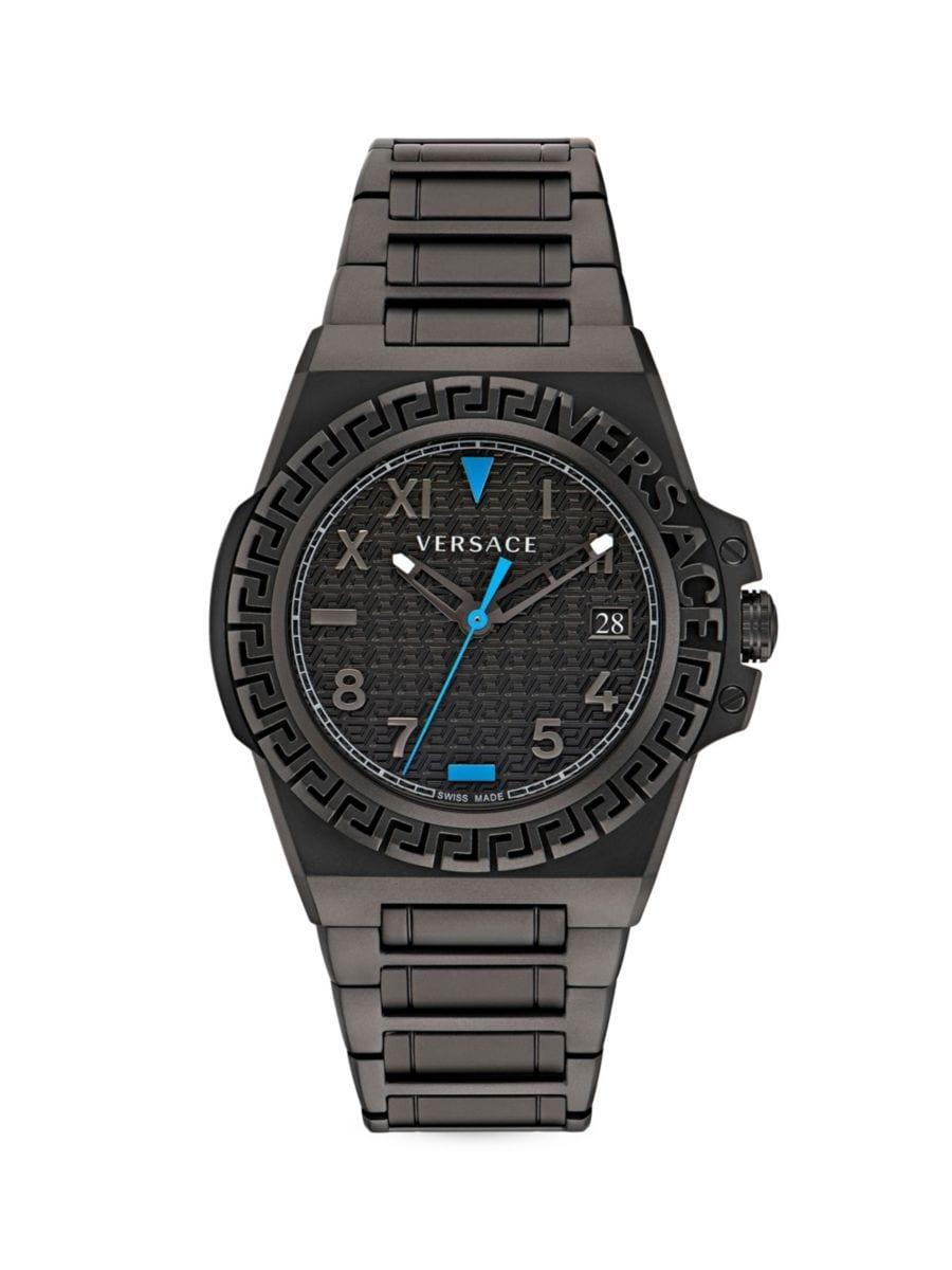 VERSACE Men's Swiss Greca Reaction Black-tone Stainless Steel Bracelet Watch 44mm Product Image