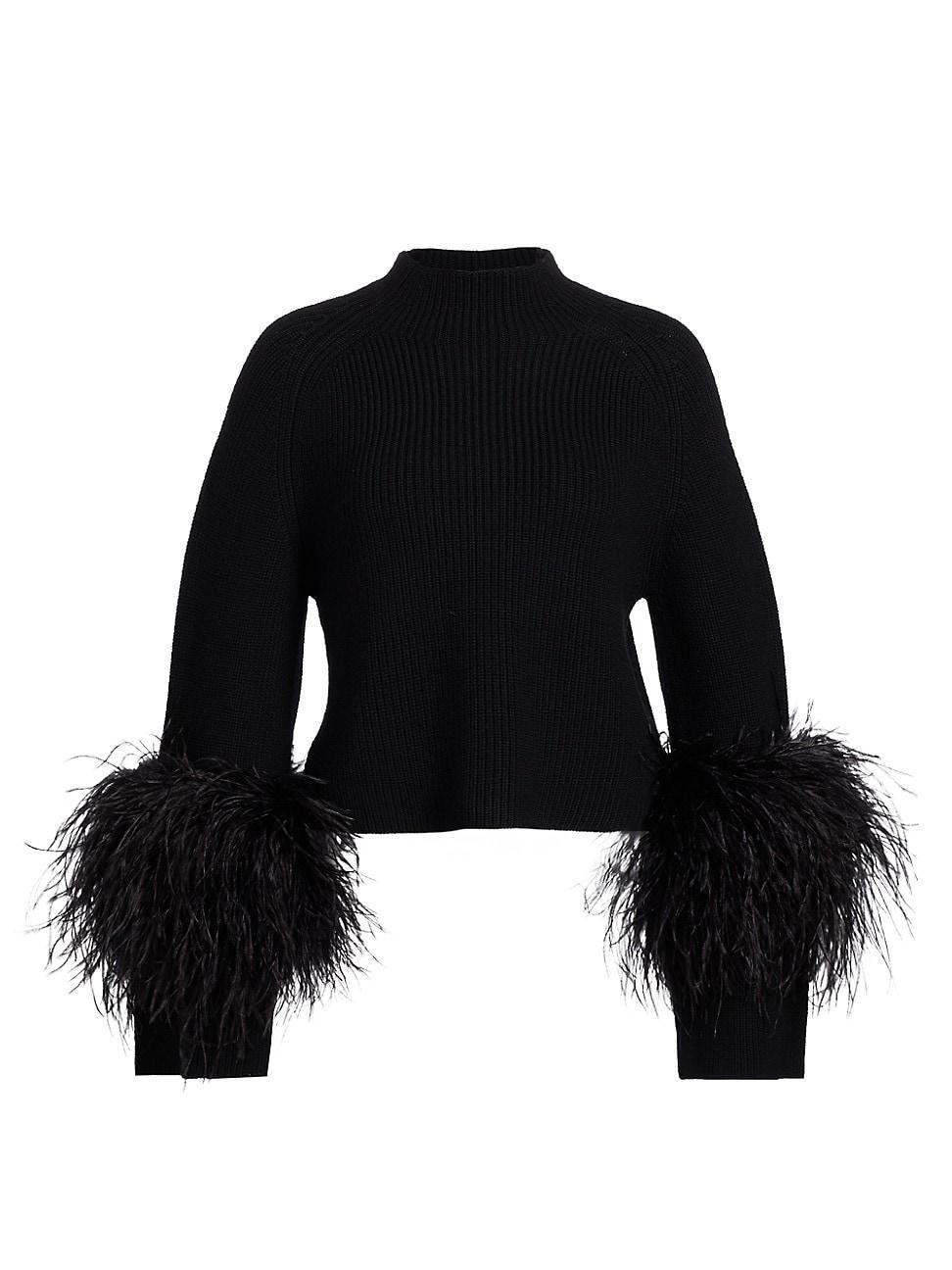 Womens Merino Wool Feather-Cuff Sweater Product Image