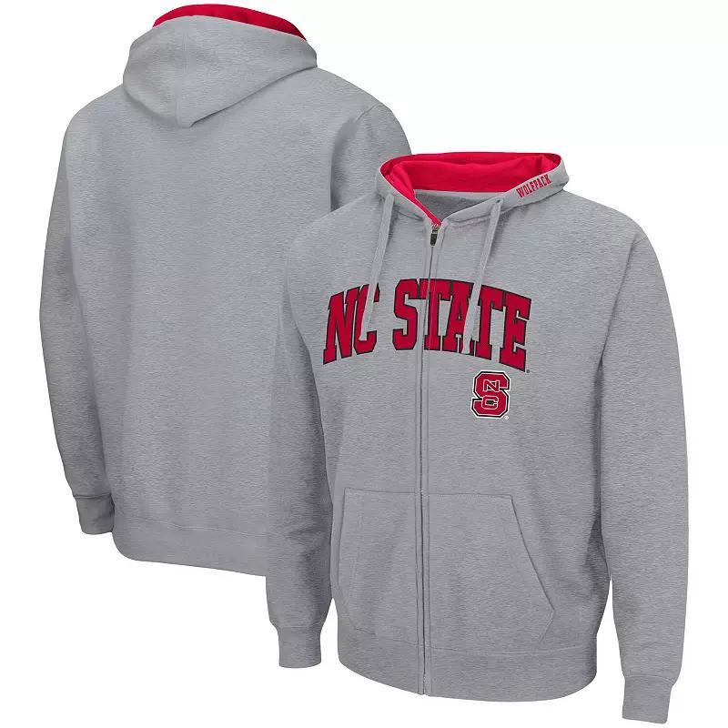 Men's Colosseum Heathered Gray NC State Wolfpack Arch & Logo 3.0 Full-Zip Hoodie,  Product Image