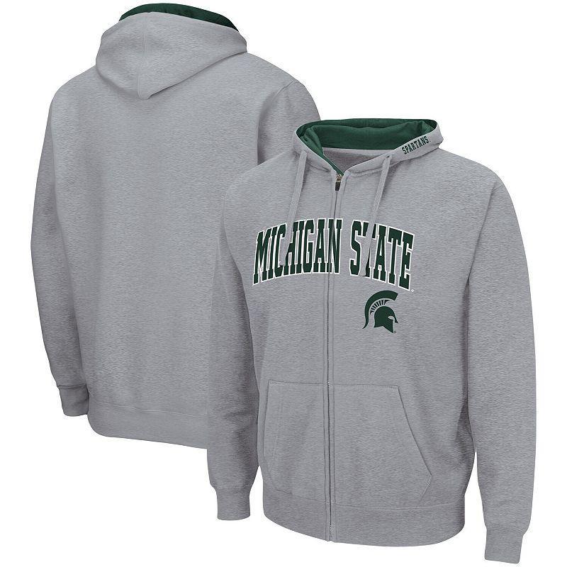 Mens Colosseum Heathered Gray Michigan State Spartans Arch & Logo 3.0 Full-Zip Hoodie Product Image