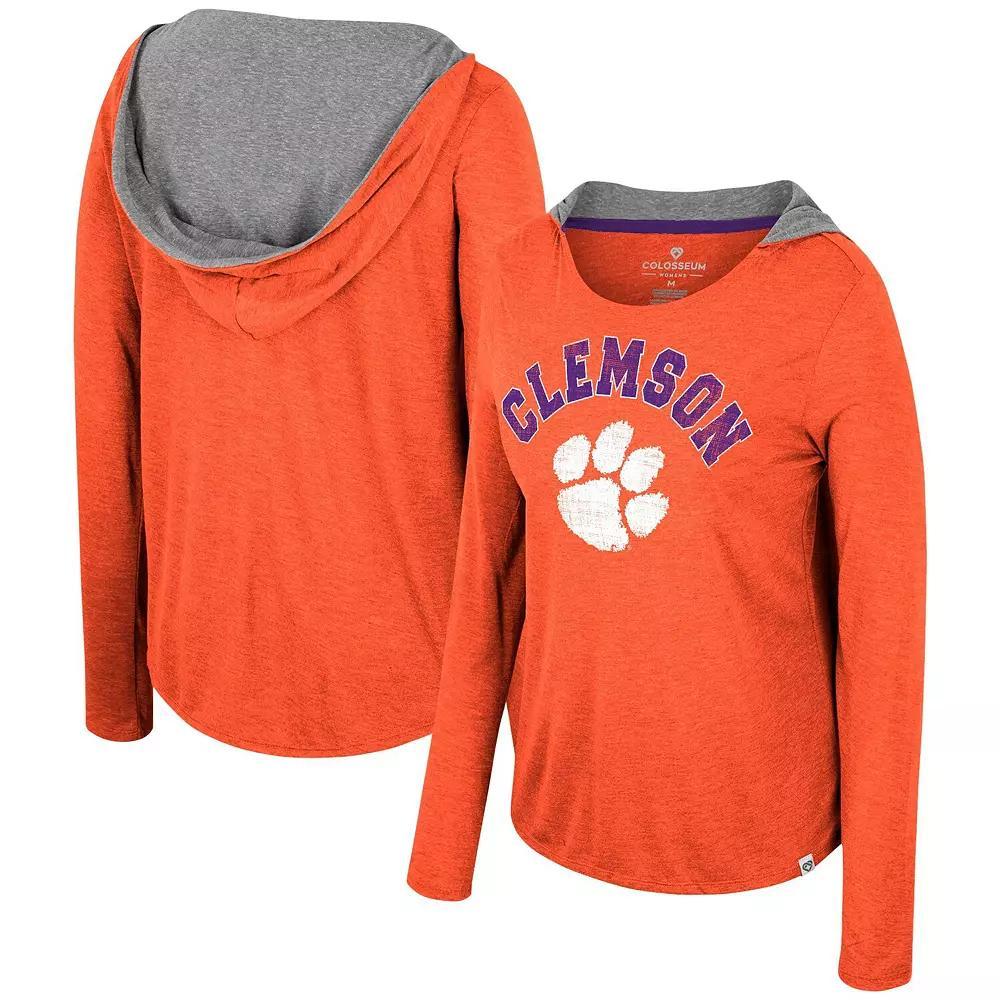 Women's Colosseum  Orange Clemson Tigers Distressed Heather Long Sleeve Hoodie T-Shirt, Size: Large Product Image