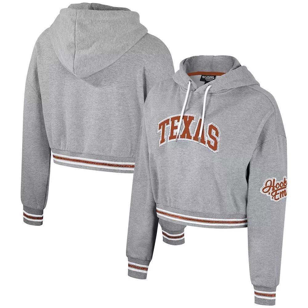 Women's The Wild Collective Heather Gray Texas Longhorns Cropped Shimmer Pullover Hoodie, Size: 2XL, Grey Product Image