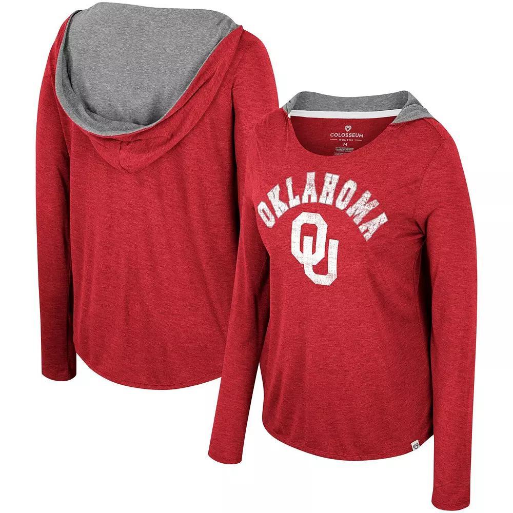 Women's Colosseum Crimson Oklahoma Sooners Distressed Heather Long Sleeve Hoodie T-Shirt,  Product Image