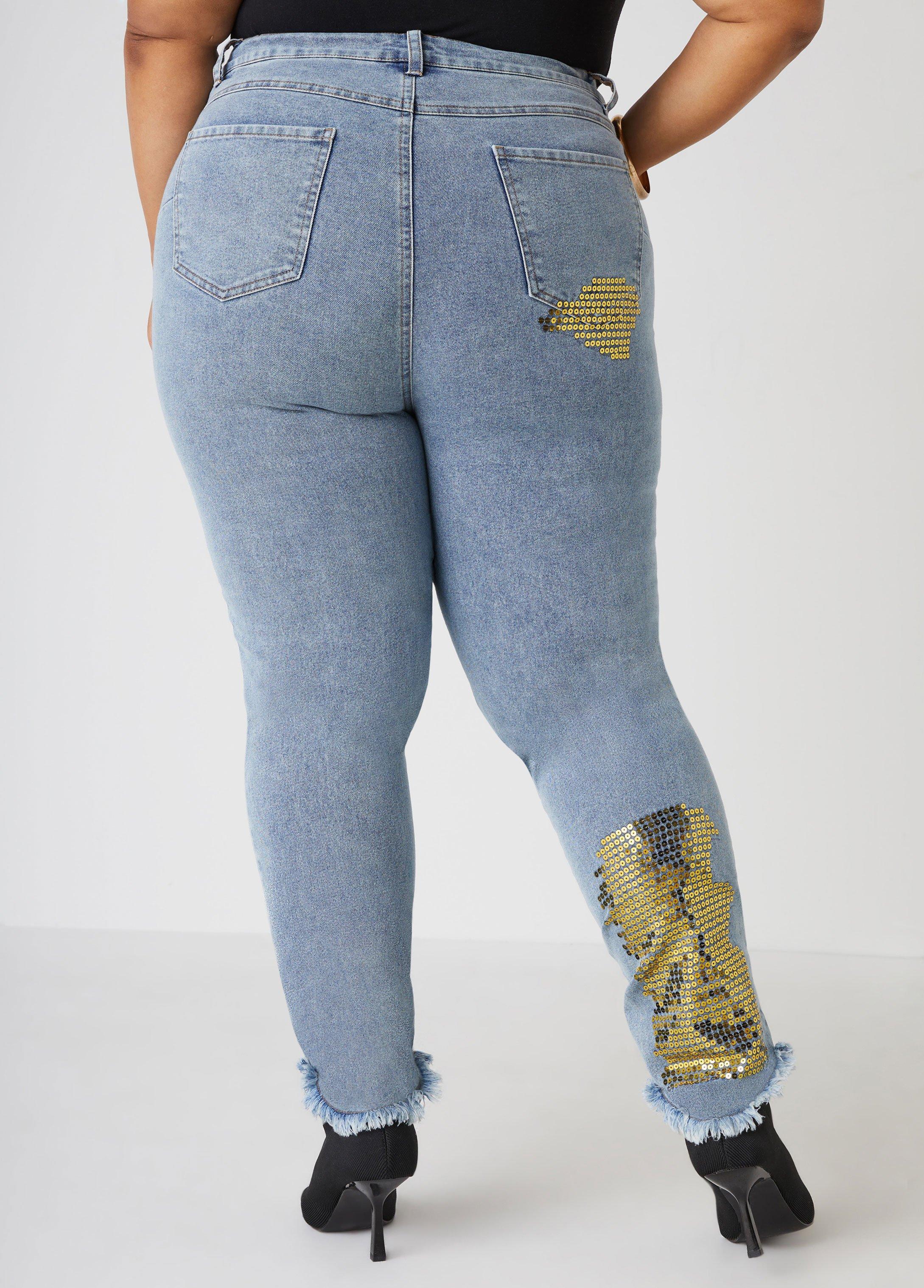 Cuffed Sequined Skinny Jeans Product Image