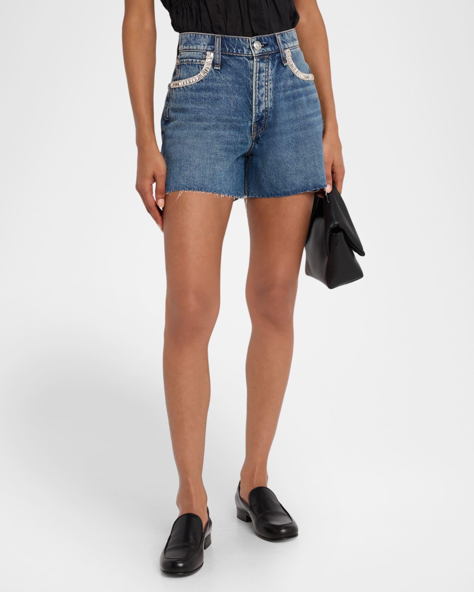 Embellished Cut-Off Denim Shorts Product Image