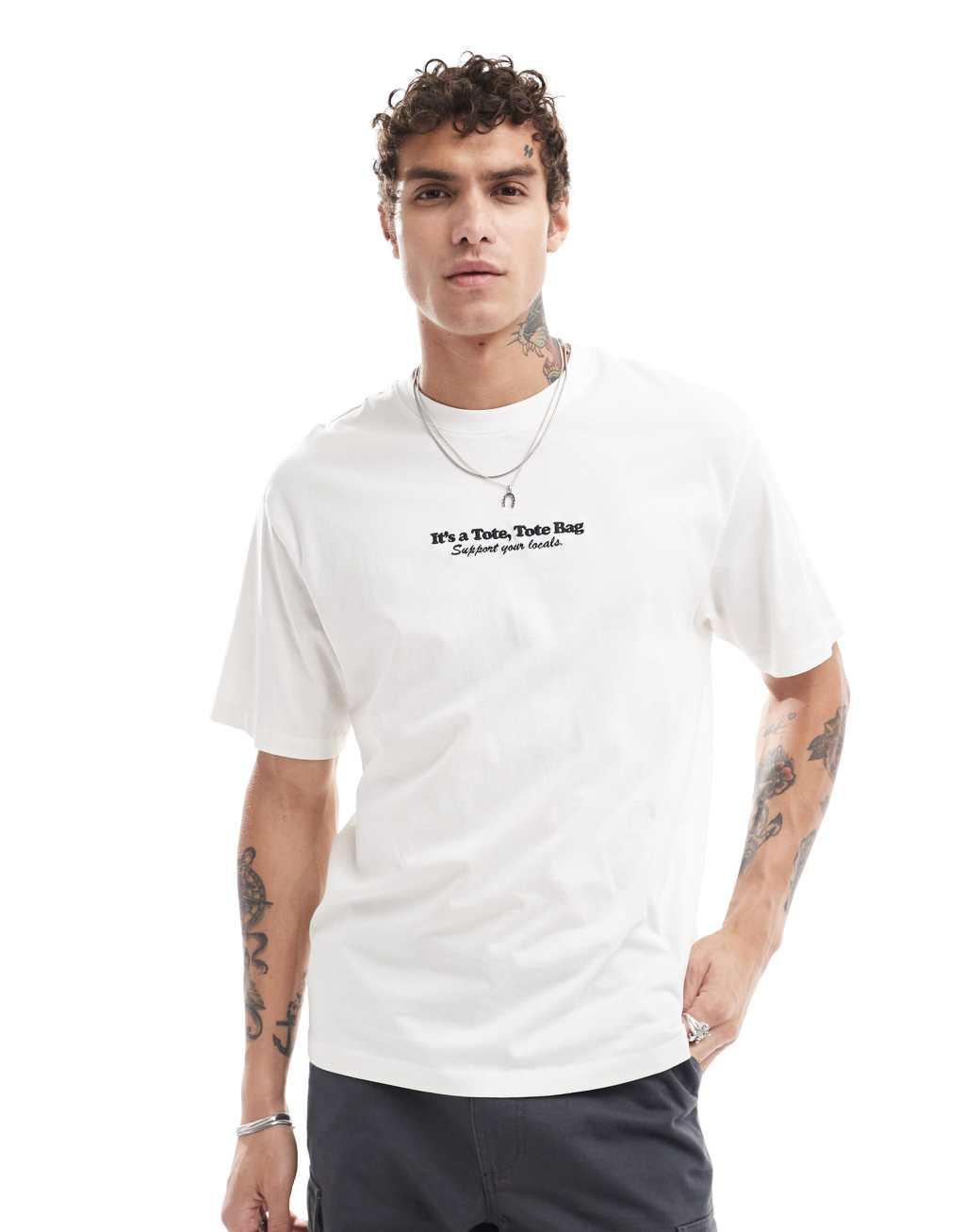 Bershka boxy graphic cartoon printed t-shirt in white Product Image