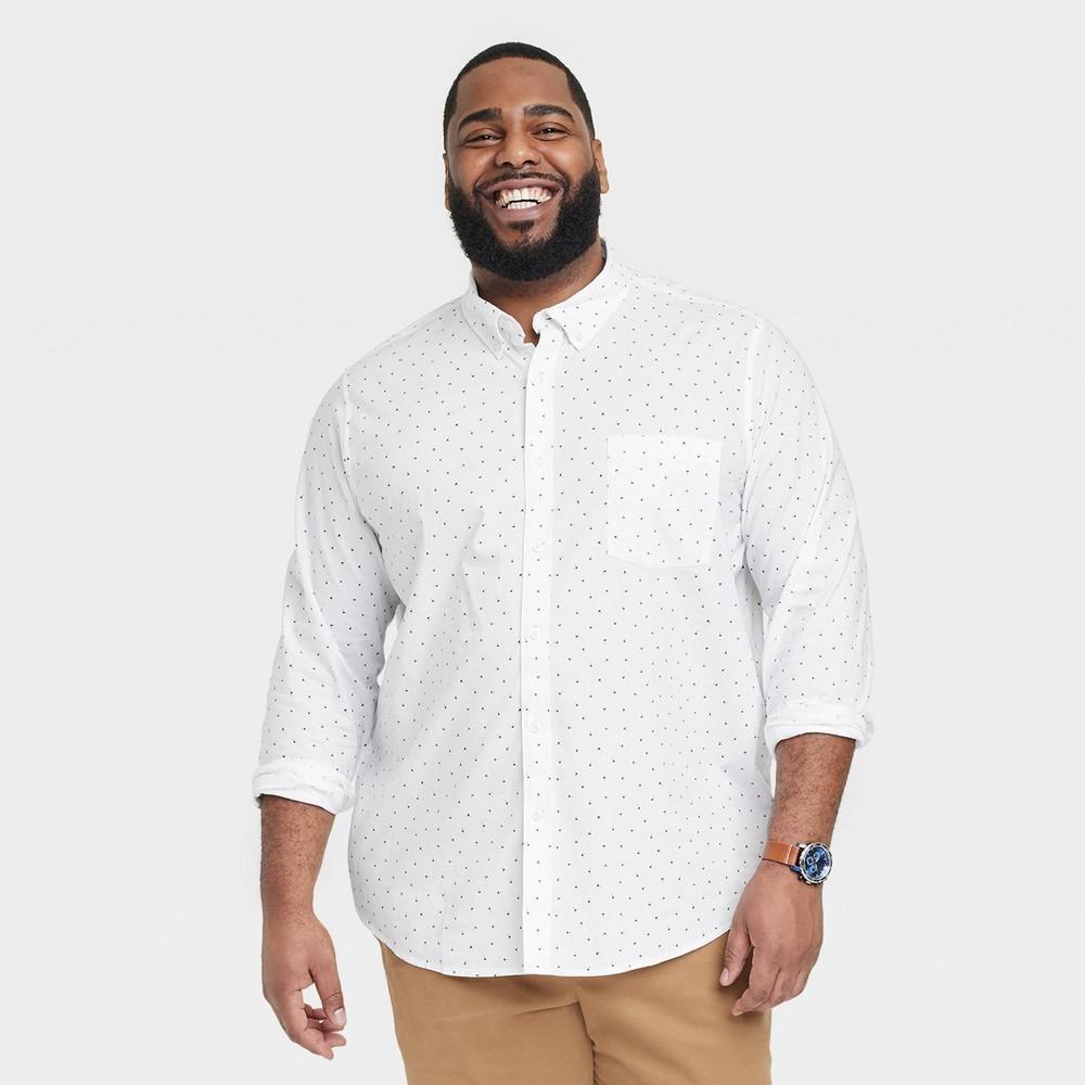 Mens Big & Tall Every Wear Long Sleeve Button-Down Shirt - Goodfellow & Co White Microprint 5XLT Product Image