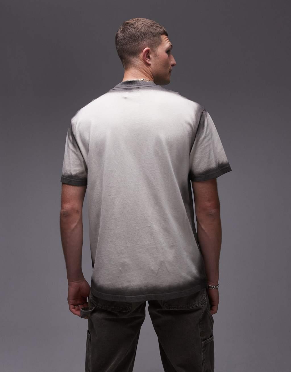 Topman oversized fit fleur oil wash T-shirt in ecru Product Image