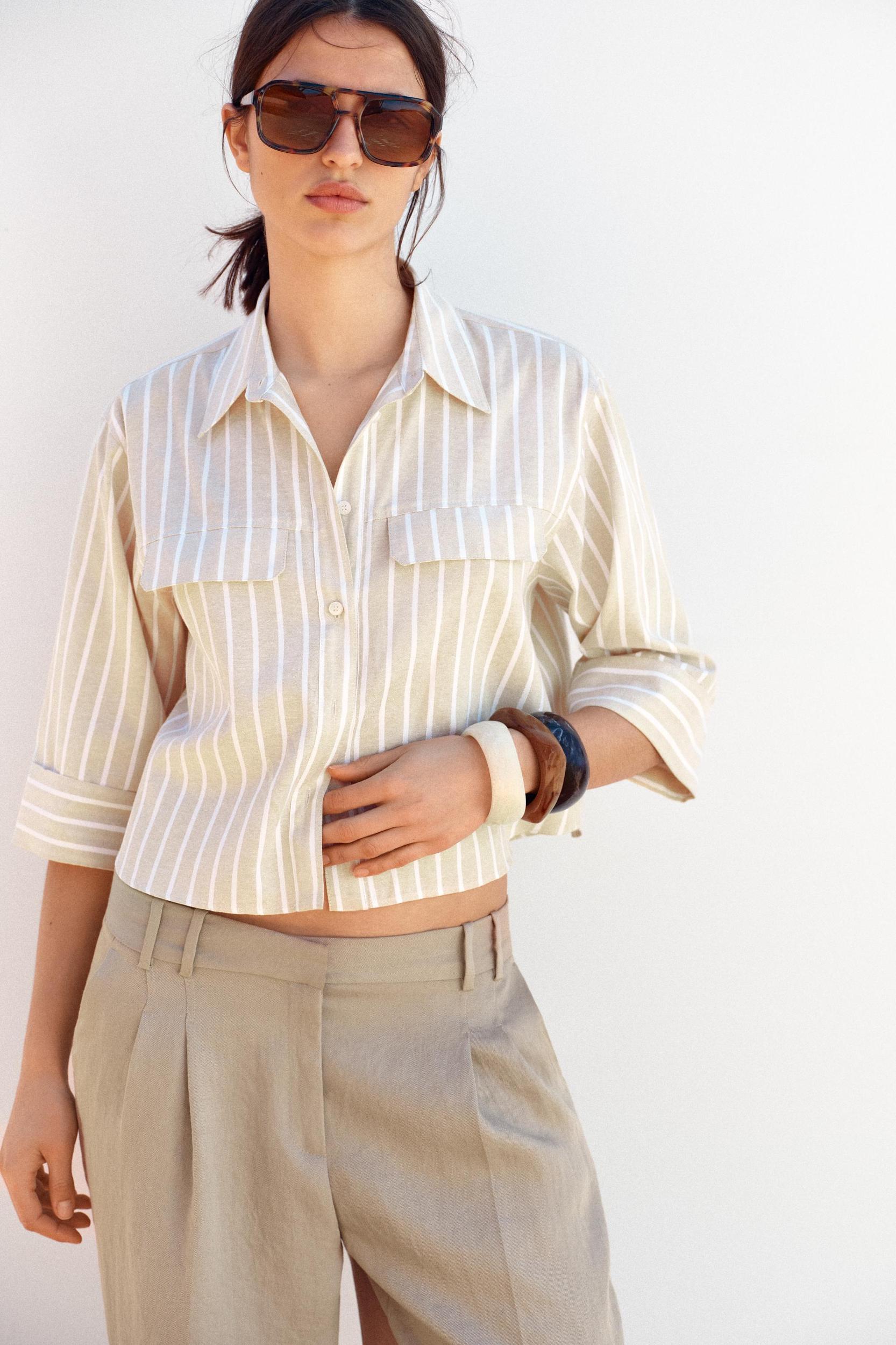 METALLIC THREAD STRIPED CROP TOP Product Image