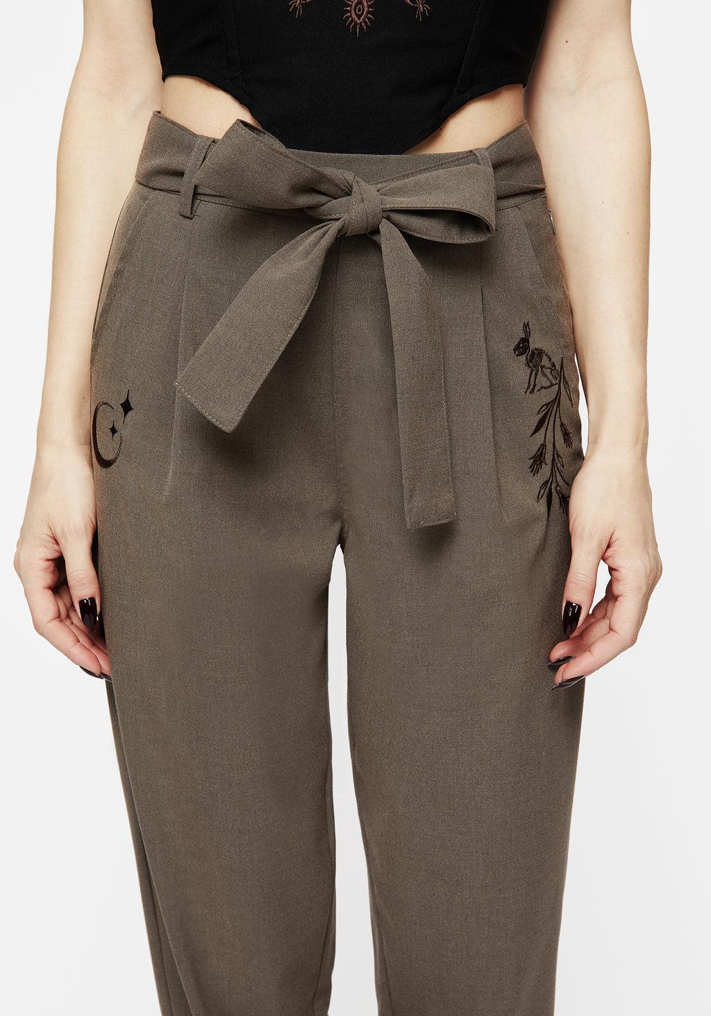 Hester Embroidered Tapered Trousers - Brown Product Image