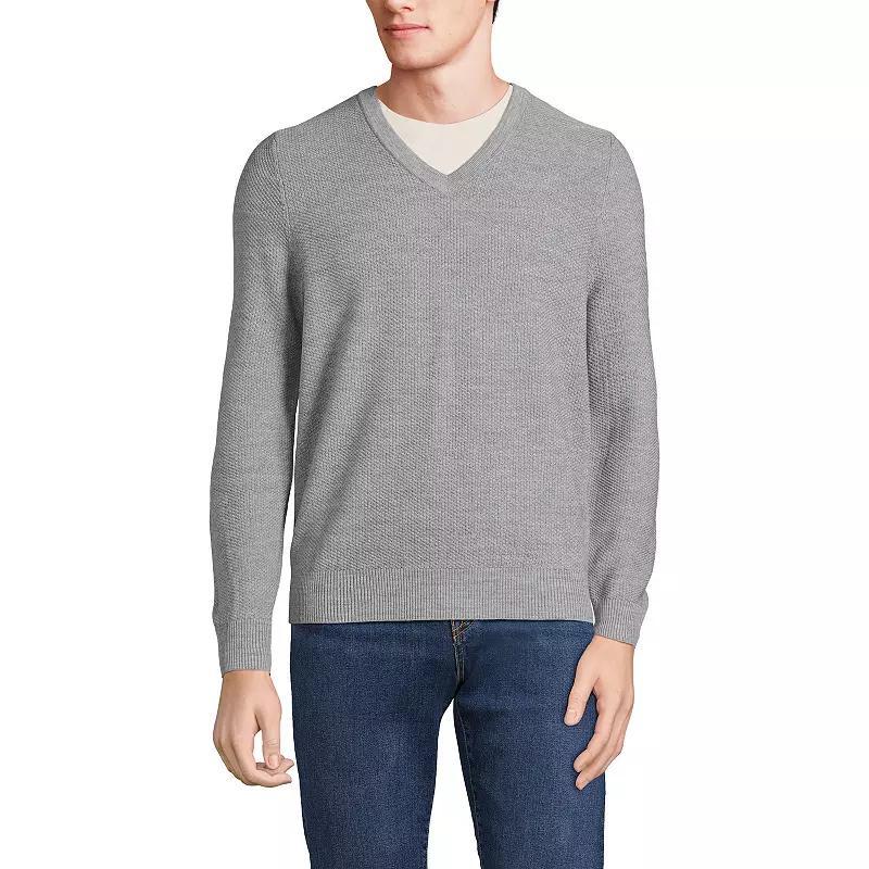 Mens Lands End Washable Merino Wool V-Neck Sweater Radiant Blue Product Image