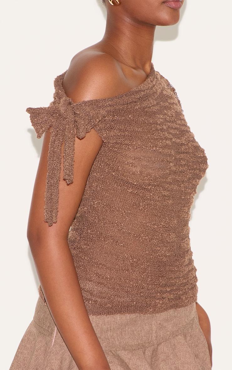 Chocolate Sheer Bobble Crochet Asymmetric Tie Top Product Image