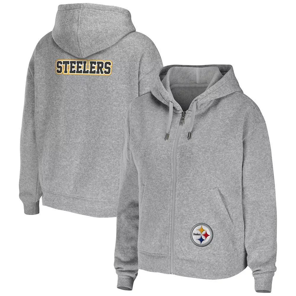 Women's WEAR by Erin Andrews Heathered Gray Pittsburgh Steelers Team Full-Zip Hoodie,  Product Image