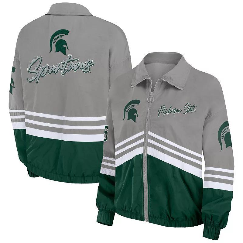 Womens WEAR by Erin Andrews Gray Michigan State Spartans Vintage Throwback Windbreaker Full-Zip Jacket Product Image