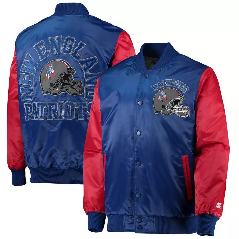 Men's Starter Royal/Red New England Patriots Locker Room Throwback Satin Varsity Full-Snap Jacket,  Product Image