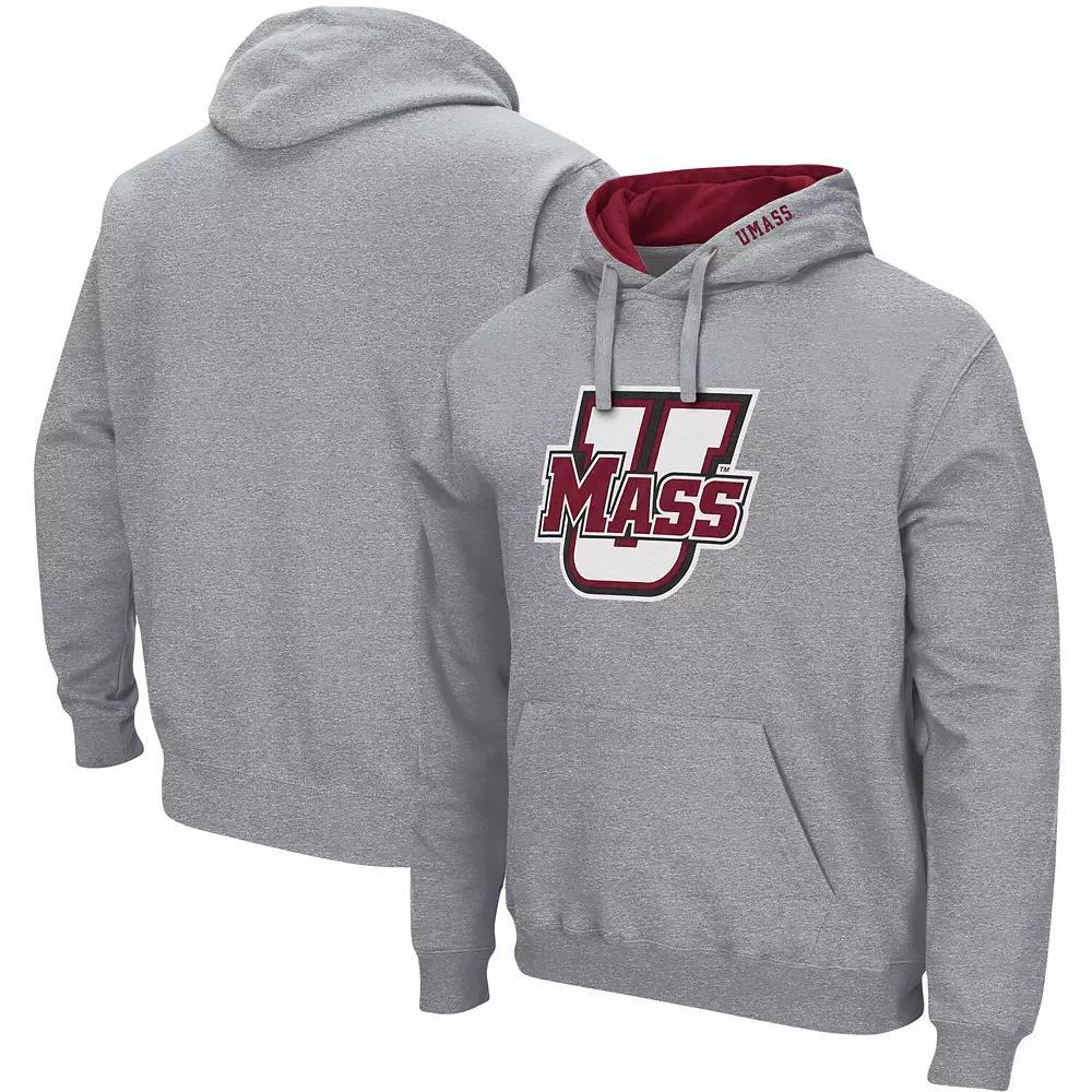 Men's Colosseum Heathered Gray UMass Minutemen Arch and Logo Pullover Hoodie,  Product Image