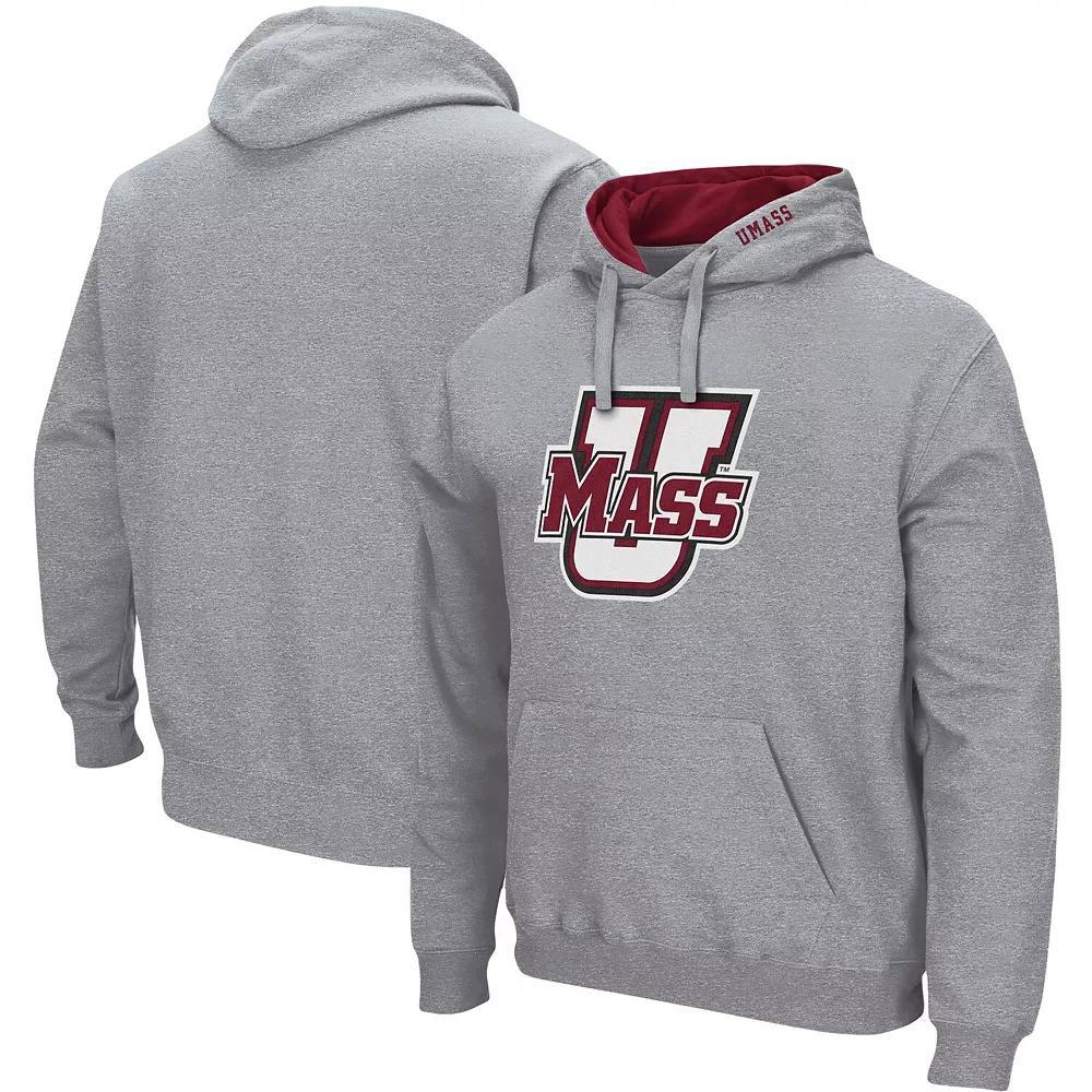 Men's Colosseum Heathered Gray UMass Minutemen Arch and Logo Pullover Hoodie,  Product Image