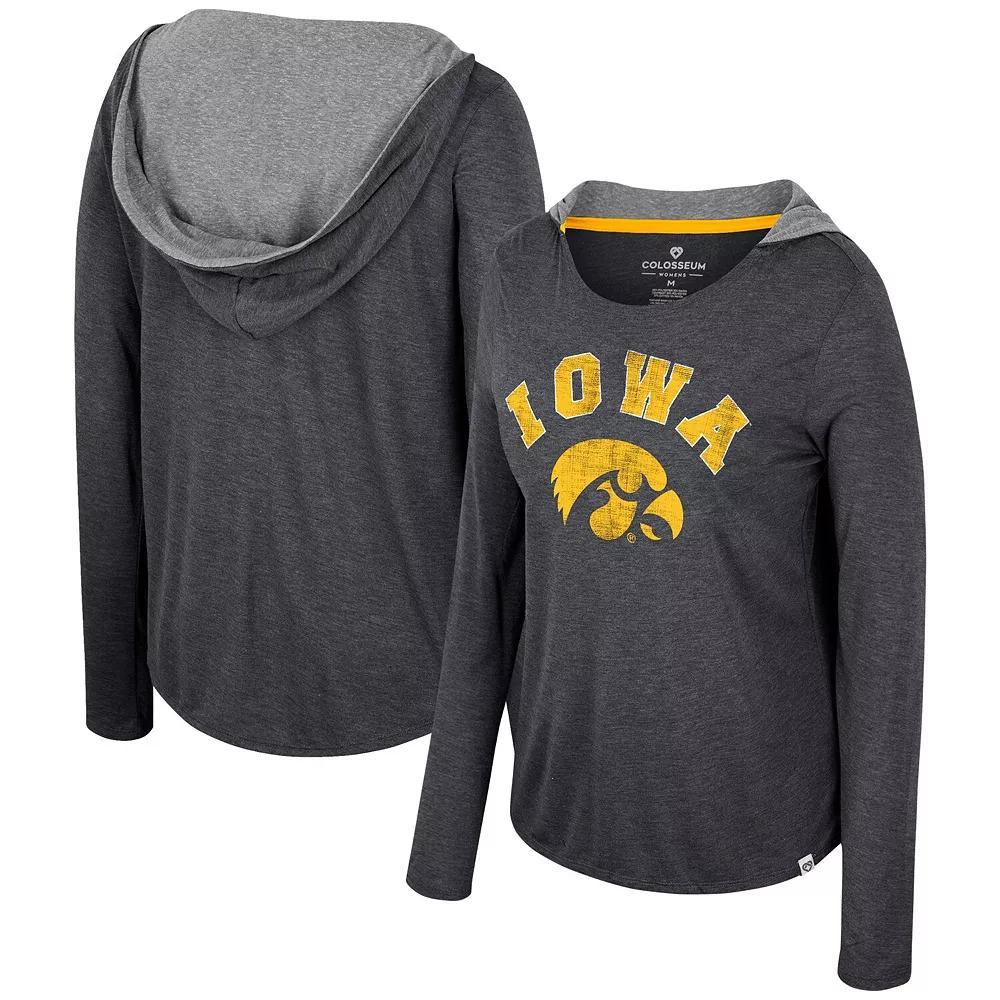 Women's Colosseum  Black Iowa Hawkeyes Distressed Heather Long Sleeve Hoodie T-Shirt, Size: Small Product Image