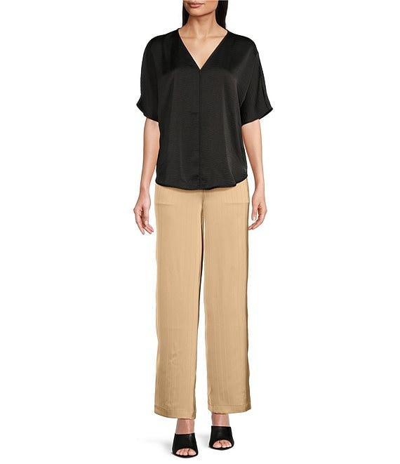 DKNY by Donna Karan Woven V-Neck Short Sleeve Blouse Product Image