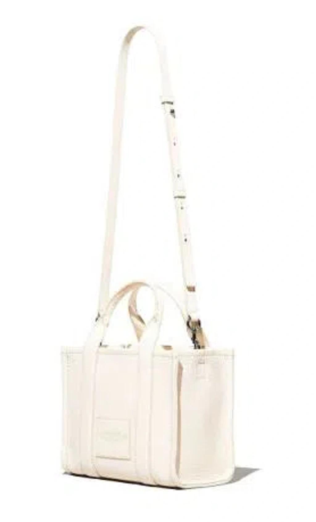 MARC JACOBS The Leather Small Tote Bag In Cotton/silver Product Image