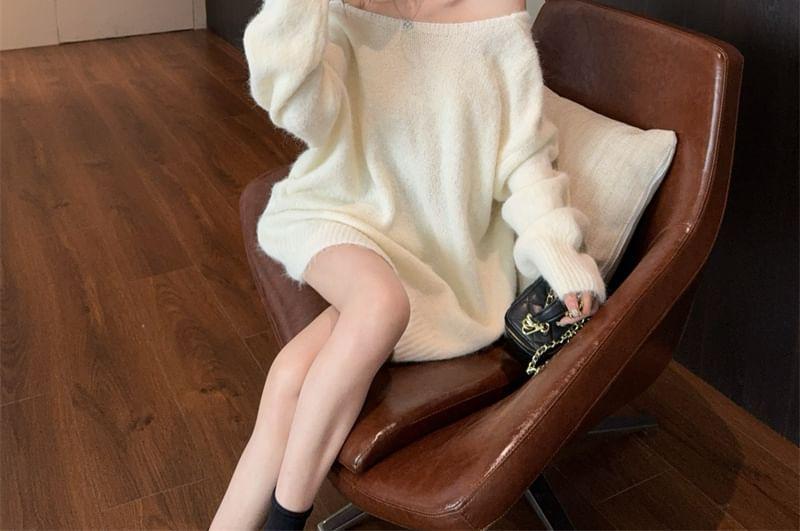 Boat Neck Two Tone Bow Back Oversized Sweater Product Image