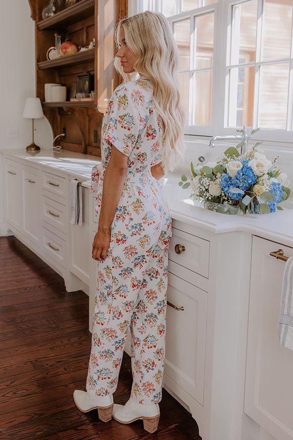 Strolling Through Catalina Floral Denim Jumpsuit Product Image