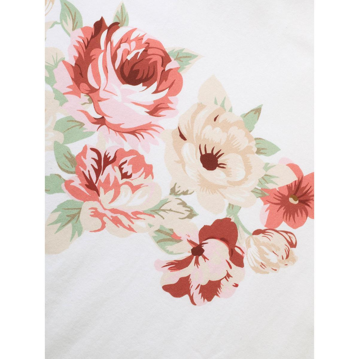 Plus Size Natural Flowers Print Crew Neck T-shirt Originalwhite Women Elegant Contrast Natural Flowers Round Neck Everyday T-shirts BloomChic 10/M Product Image