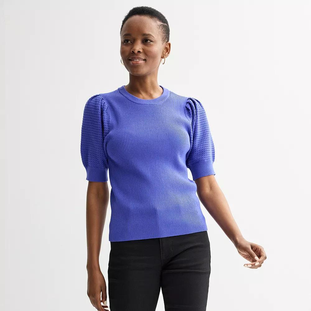 Women's Nine West Open Stitch Elbow Sleeve Sweater Tee, Size: XXL, Daisy Dew Product Image