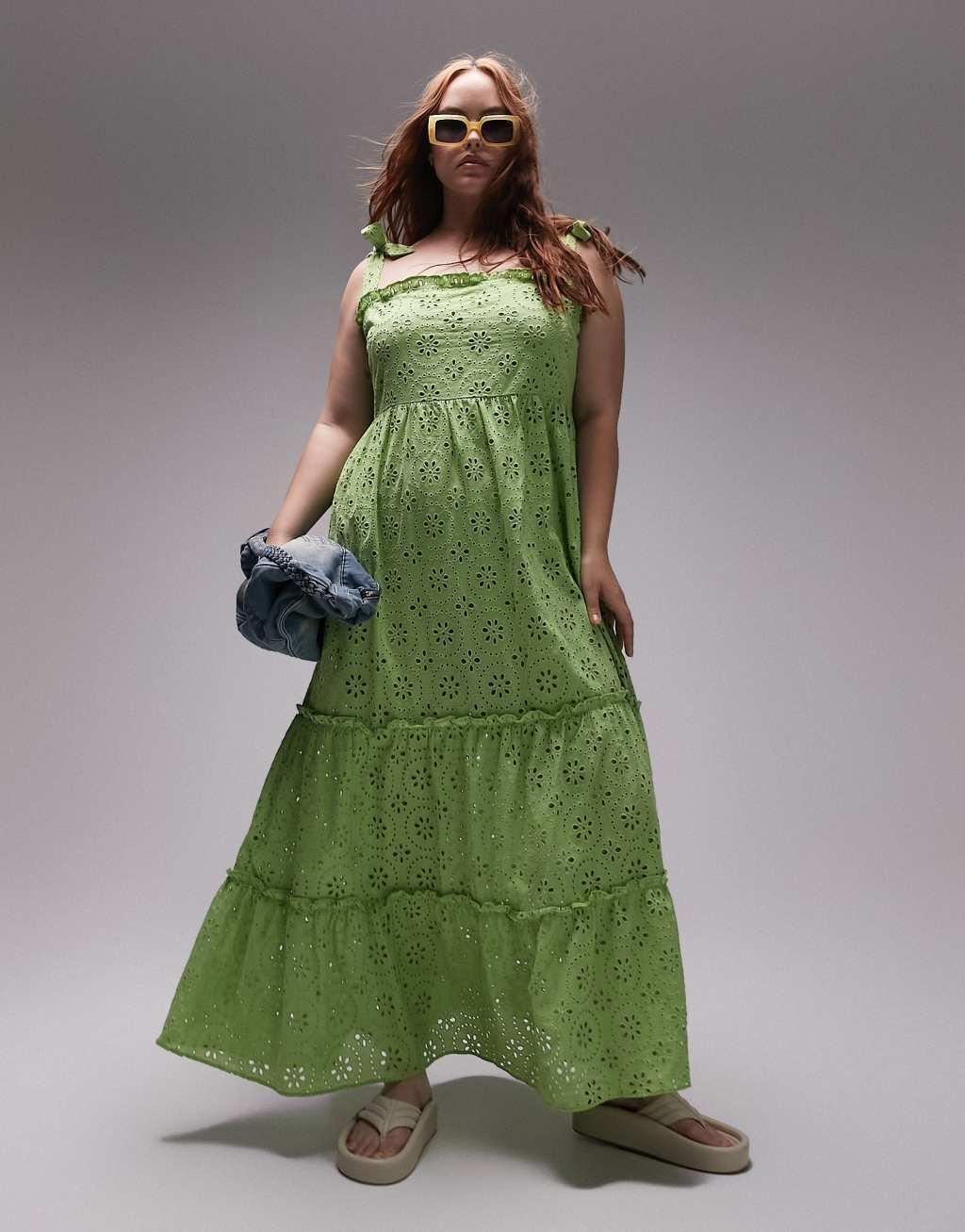 Topshop Curve tie strap eyelet midi beach dress Product Image