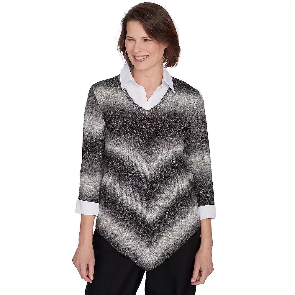 Women's Alfred Dunner Chevron Ombre Woven Sweater, Size: Large, Grey Product Image
