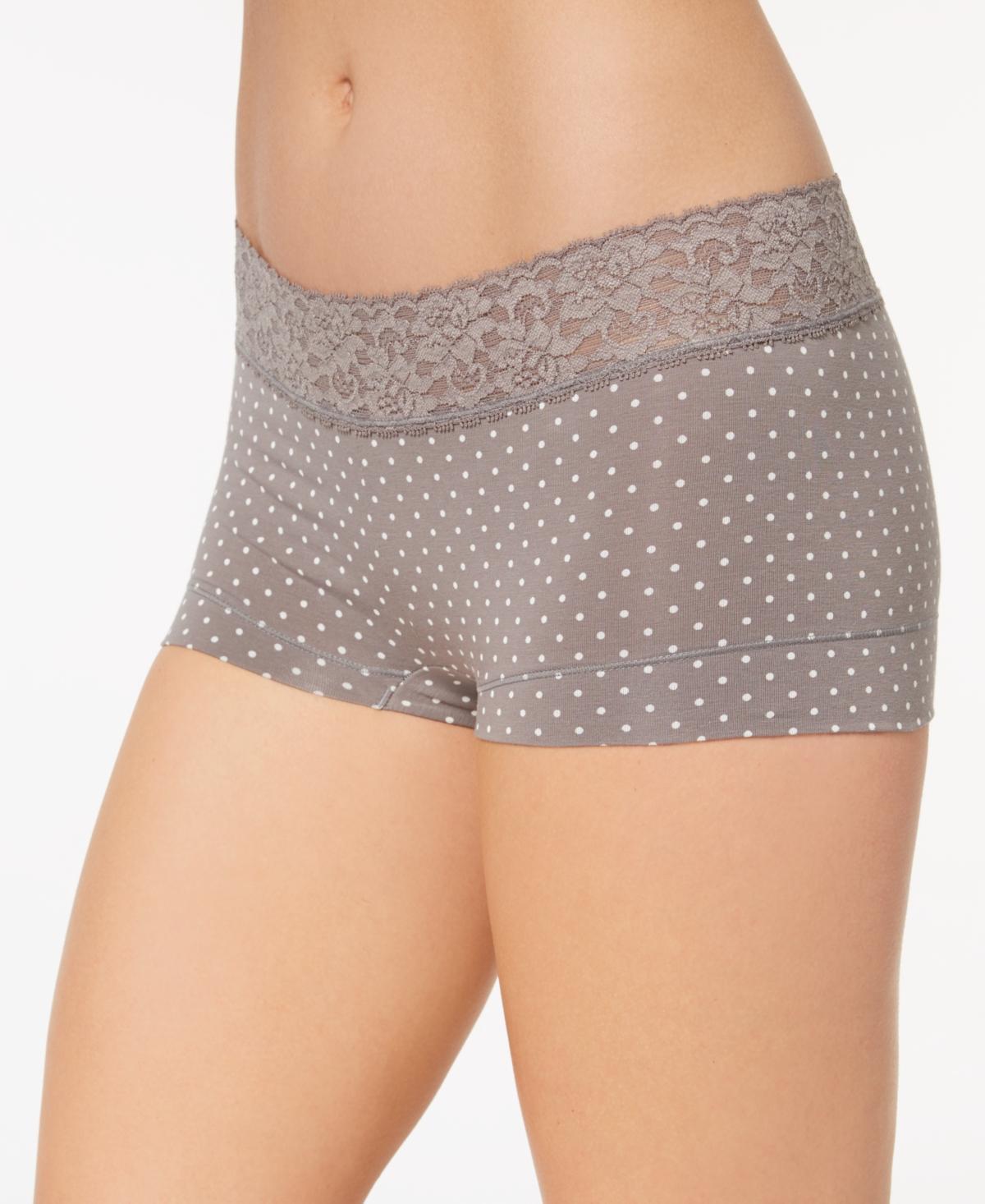 Maidenform Dream Cotton Lace-Trim Boyshort Underwear 40859, Womens, Gray Grey Floral Product Image