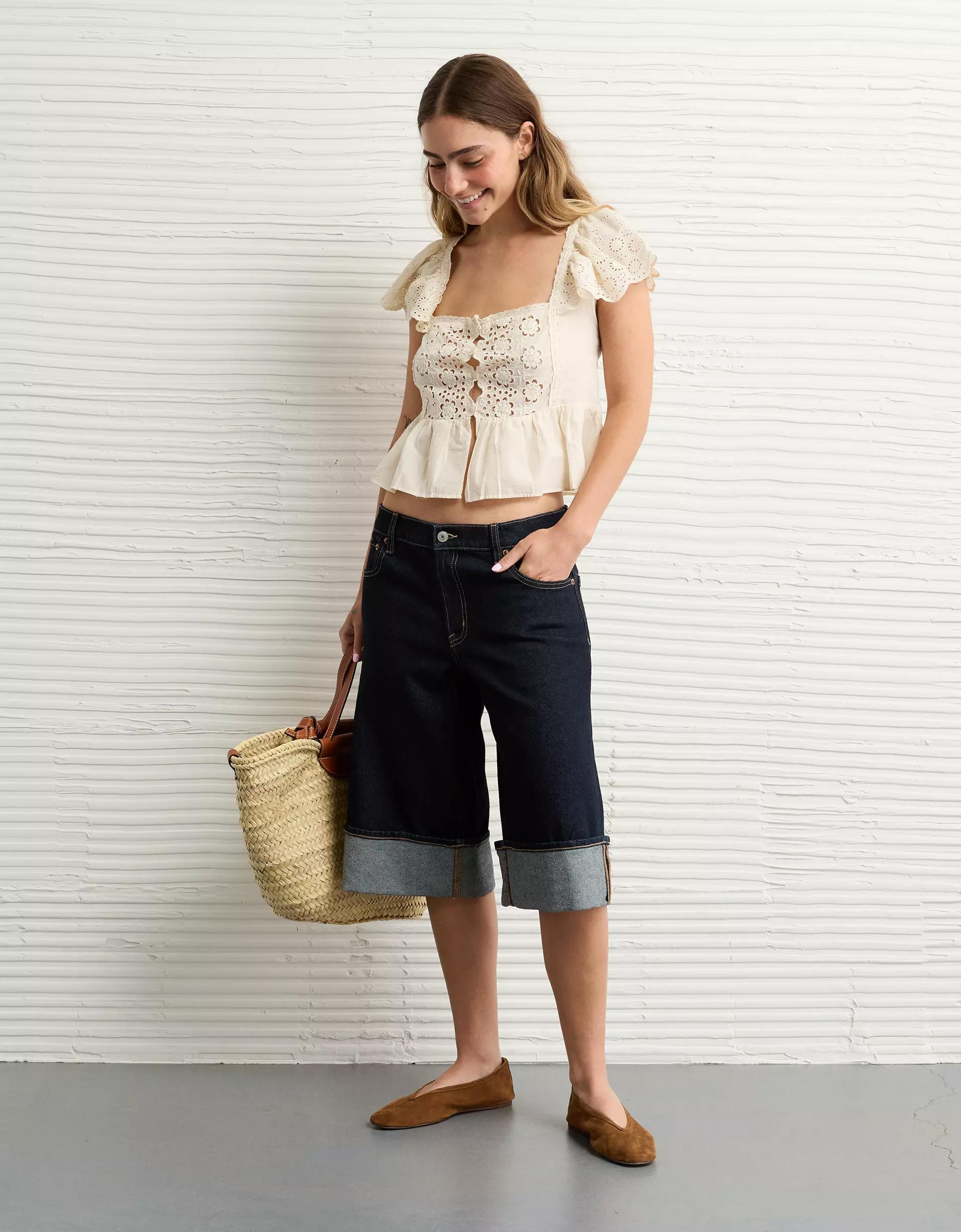 AE Cap Sleeve Eyelet Blouse Product Image