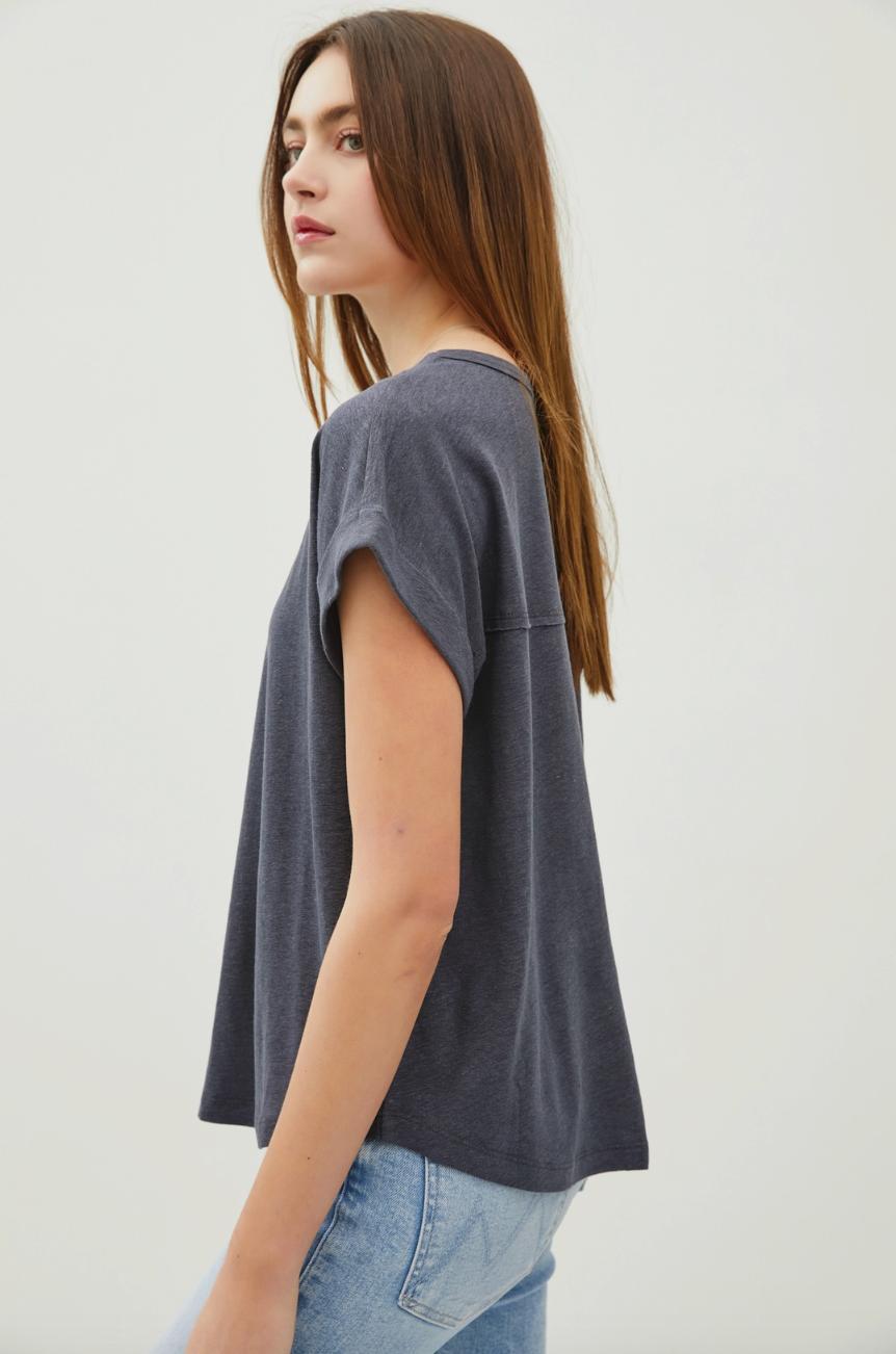 Raw Edge Detailed Linen Tee Product Image