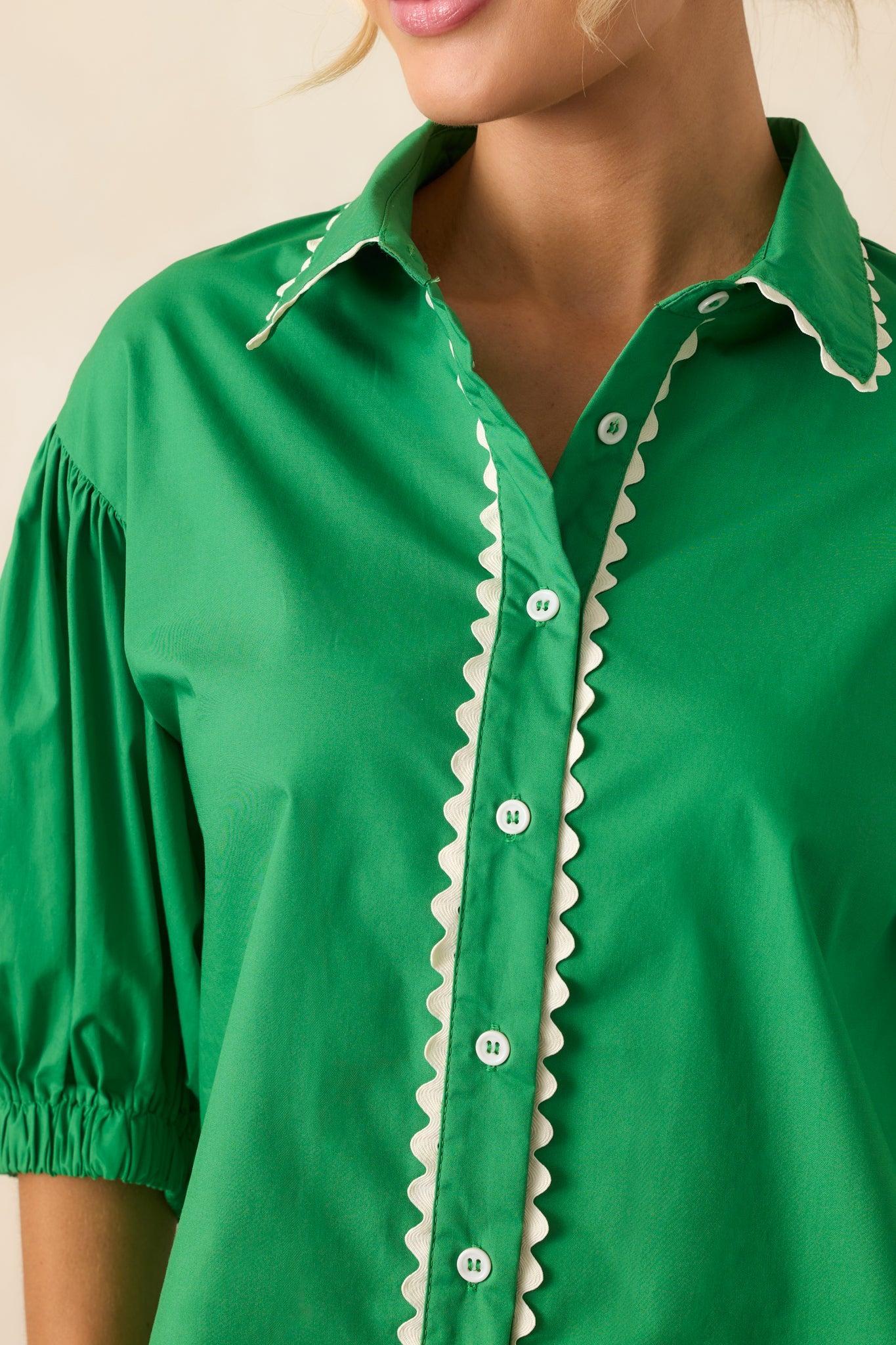 A Twist On Classic Green Cotton Button Front Top Product Image