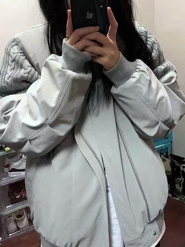 Crochet Patchwork Design Loose Bomber Jacket Product Image