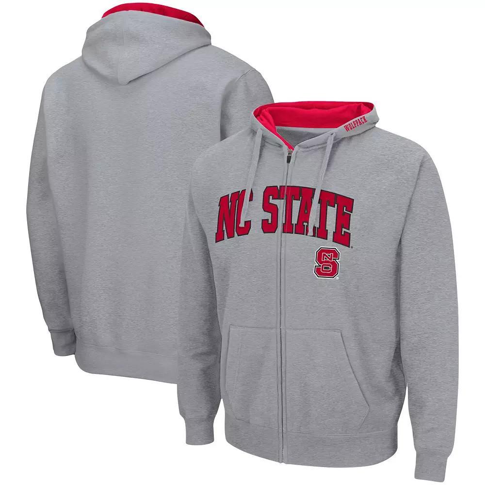 Men's Colosseum Heathered Gray NC State Wolfpack Arch & Logo 3.0 Full-Zip Hoodie,  Product Image