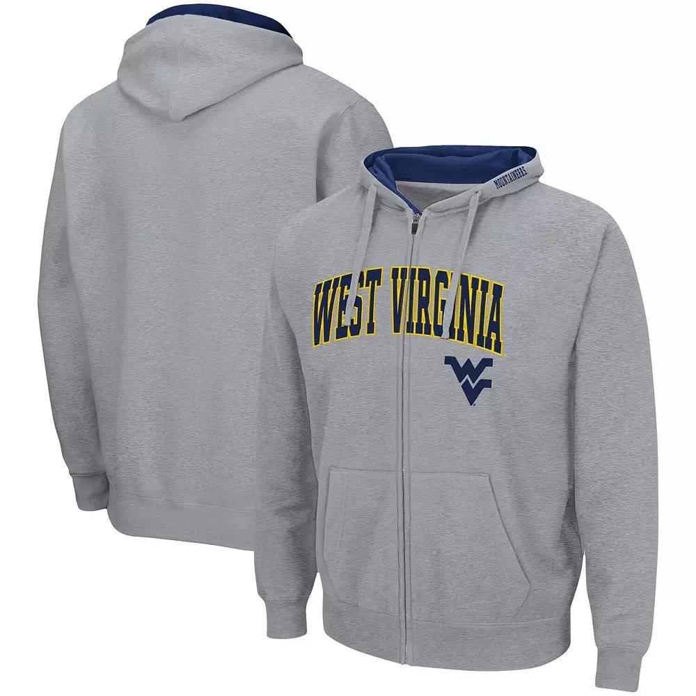 Men's Colosseum Heathered Gray West Virginia Mountaineers Arch & Logo 3.0 Full-Zip Hoodie,  Product Image