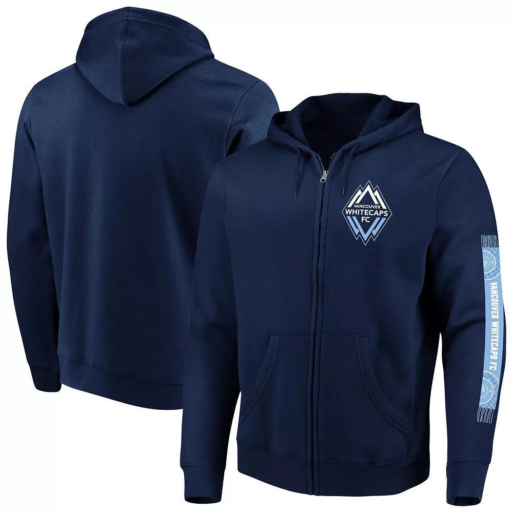 Men's Fanatics Deep Sea Blue Vancouver Whitecaps FC Iconic Scarf Sleeve Full-Zip Hoodie,  Product Image