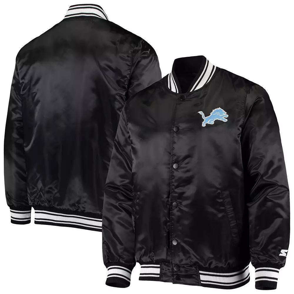 Men's Starter Black Detroit Lions Locker Room Satin Varsity Full-Snap Jacket, Size: 2XL Product Image