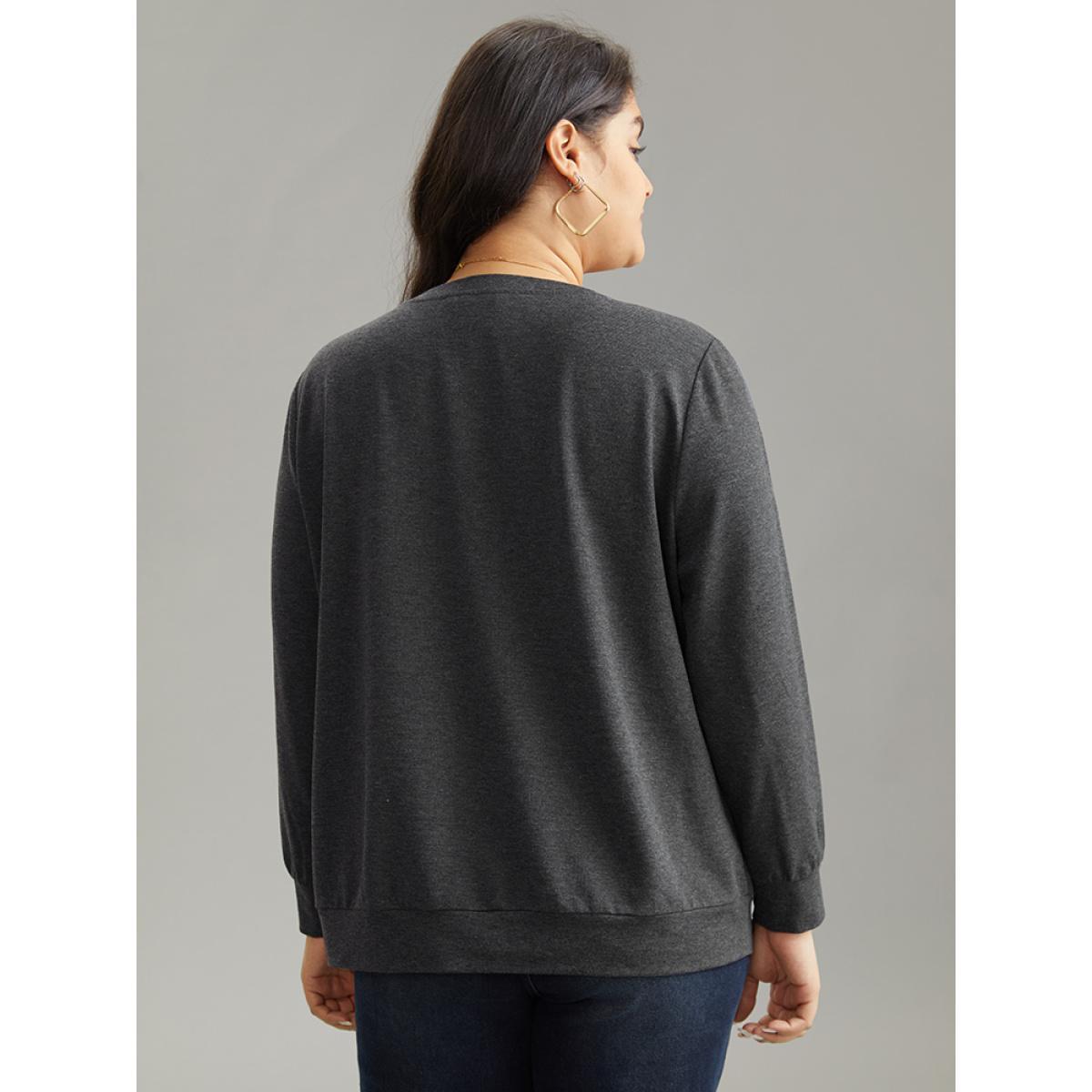 Plus Size Pumpkin Print Crew Neck Knit Sweatshirt Women DimGray Casual Printed Dailywear Sweatshirts BloomChic 30/6X Product Image