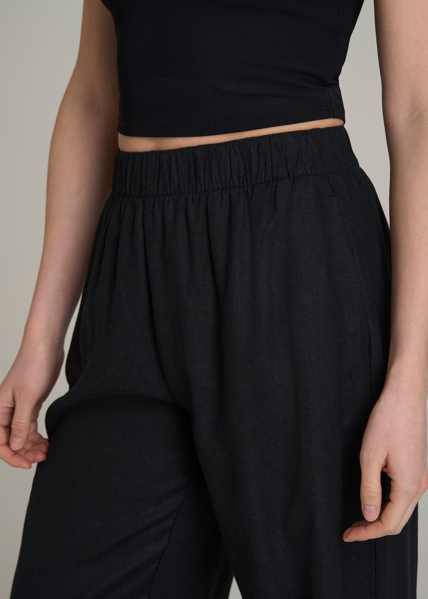 Pull On Wide Leg Linen Pants for Tall Women in Black Female Product Image