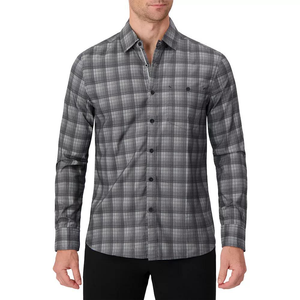 Men's Report Collection Long Sleeve Stretch Modal Plaid Woven Button-Down Shirt, Size: Medium, Grey Plaid Product Image