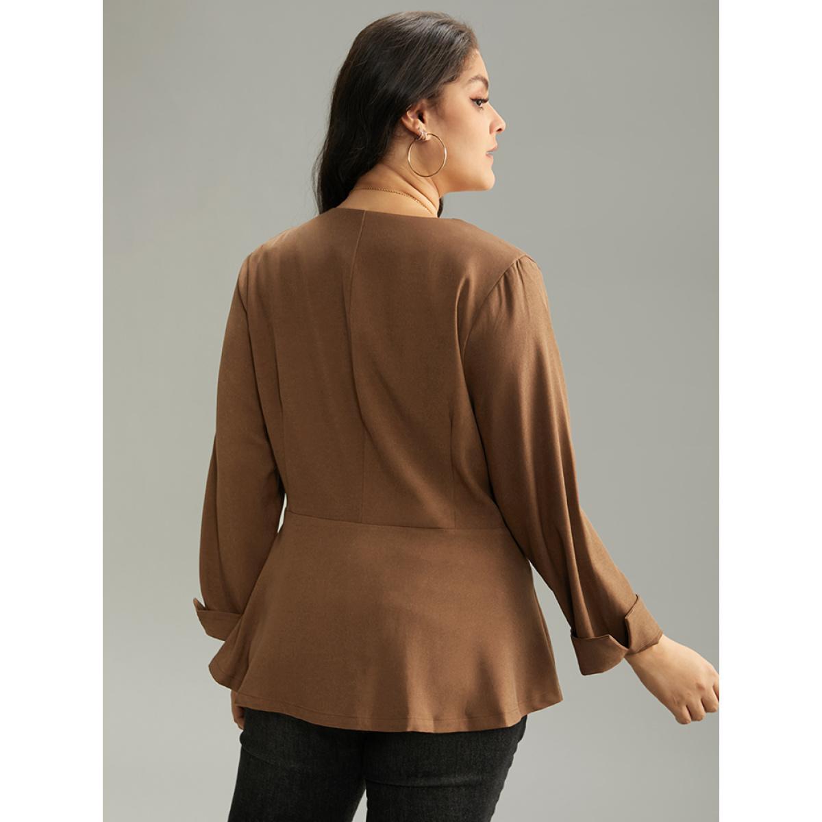 Plus Size Lapel Collar Buckle Detail Plicated Detail Coat Women DarkBrown Elegant Plain Bodycon Ladies Dailywear Winter Coats BloomChic 26/4X Product Image