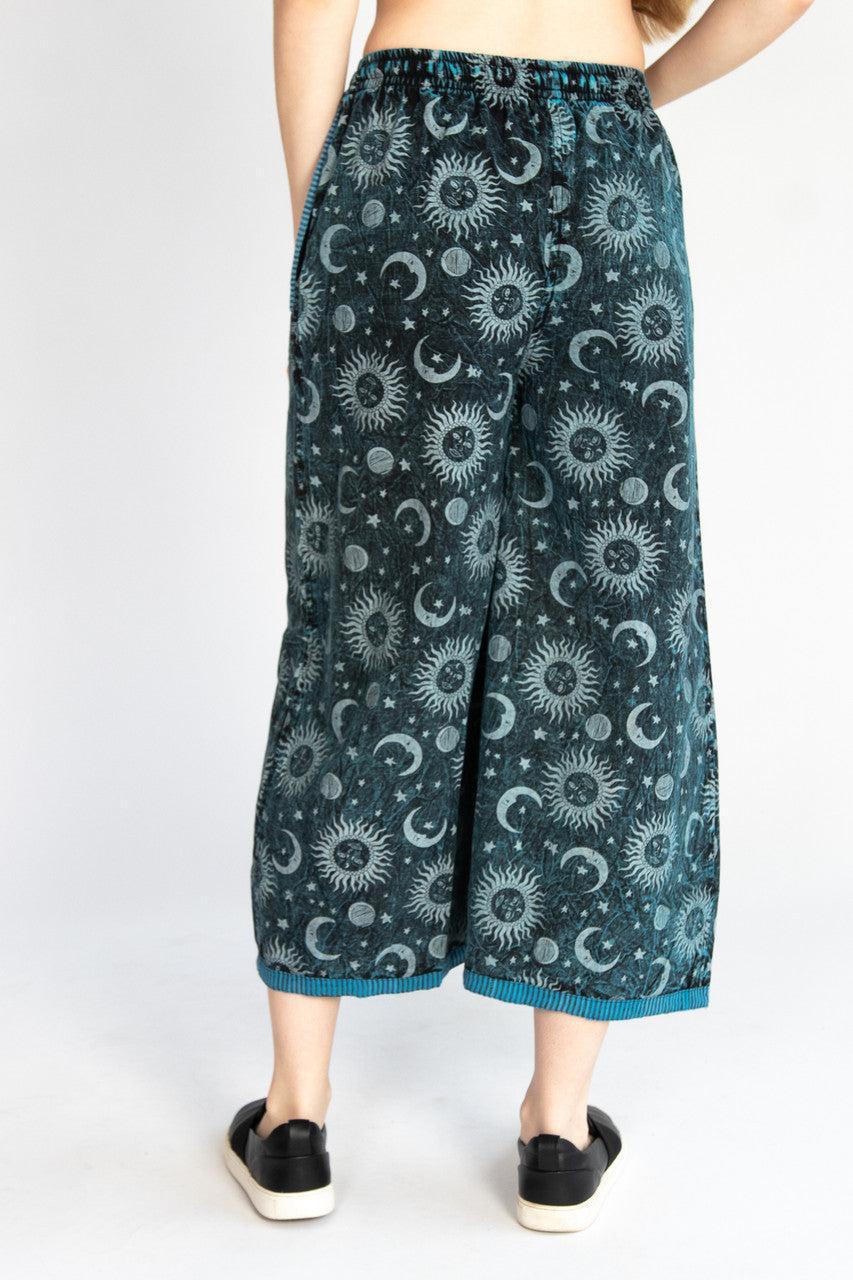 Striped Trim Wide Leg Celestial Print Pants Product Image