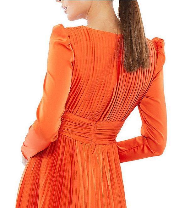 Mac Duggal Surplice V-Neck 3/4 Sleeve Pleated A-Line Gown Product Image