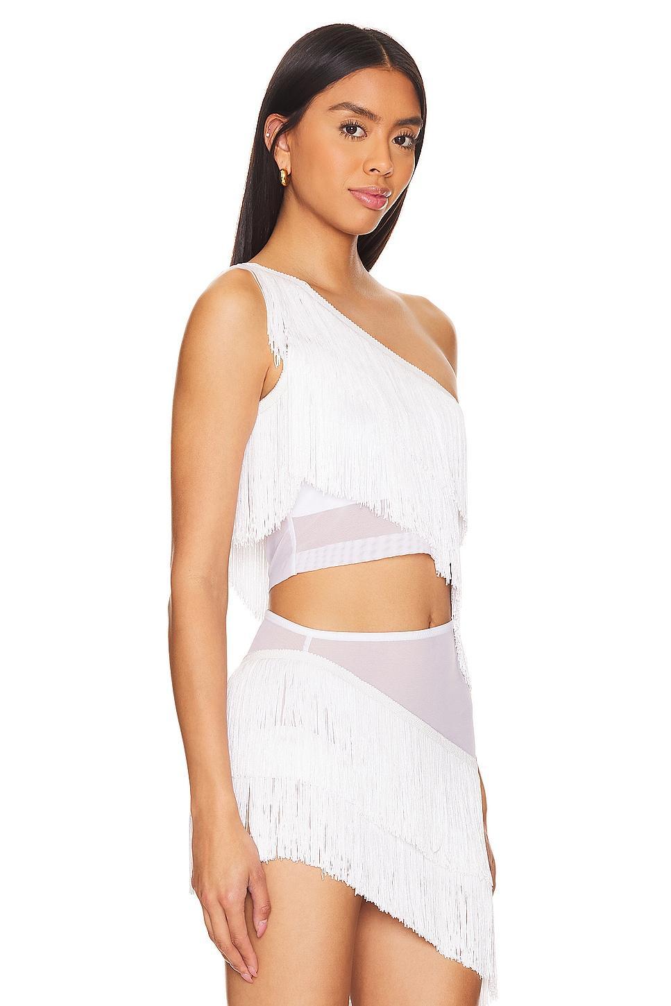 Spliced Cropped One Shoulder Fringe Top Norma Kamali Product Image