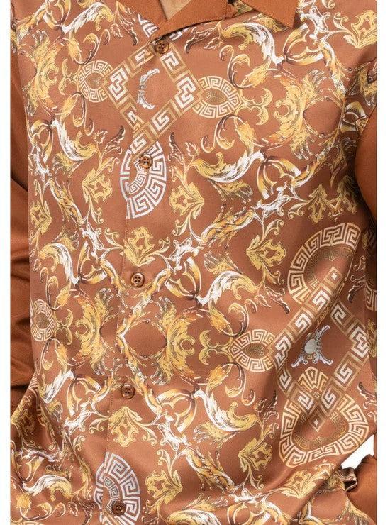 Caramel and Gold Patterned Long Sleeve Walking Suit Product Image