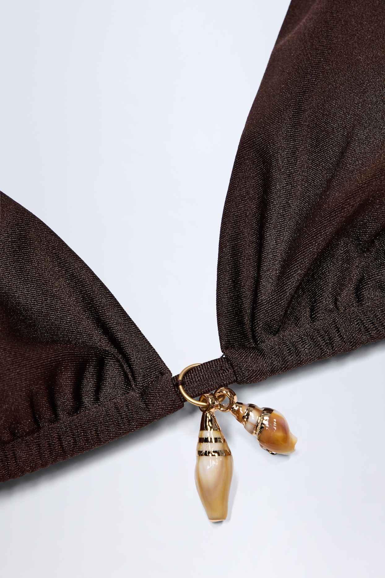 Charm-Detail Triangle Bikini Top in Dark Chocolate Product Image